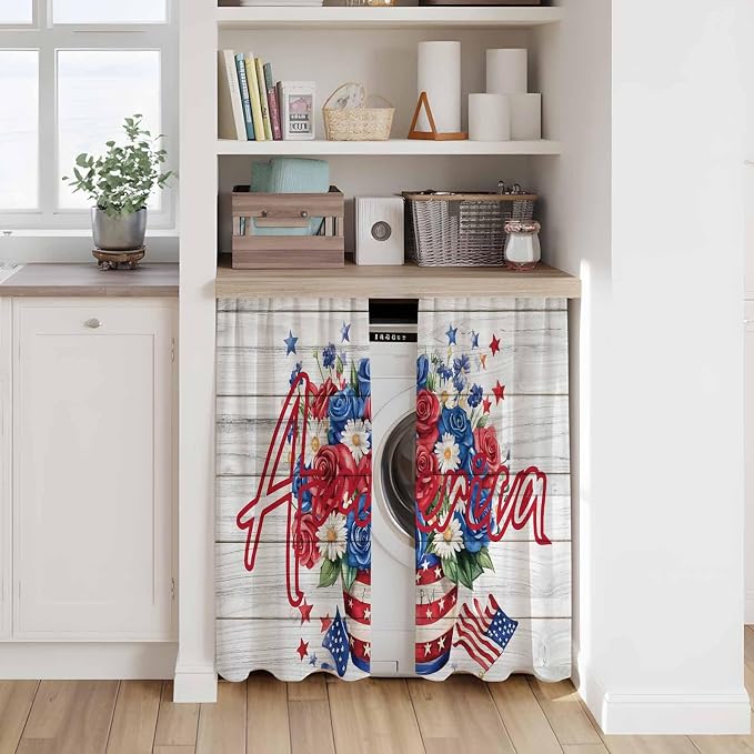 Independence Day Kitchen Curtains 45 Inch Long 2 Panel Set, Rod Pocket Window - Image 7