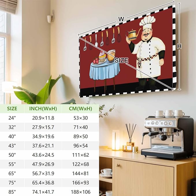 Funny Cook Knife Fork Food on Red Indoor TV Cover, Elastic TV Screen Protector - Image 3