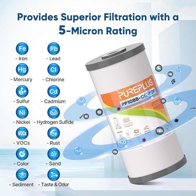 PUREPLUS 5 Micron 10" x 4.5" Whole House PP Sediment Carbon KDF Composite Heavy - Image 4