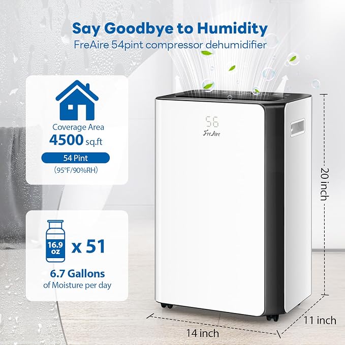FreAire 54Pint Dehumidifier for 4500Sq.Ft, Compressor Dehumidifiers for Home - Image 2