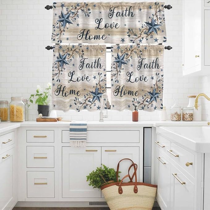 Kitchen Curtains Tiers and Valance Set of 3, Vintage Country Light Filtering - Image 3
