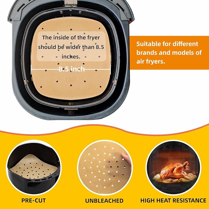 Katbite 200Pcs 8.5 inch Air Fryer Parchment Paper Liners, Unbleached Air Fryer - Image 2