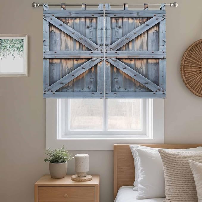 Farmhouse Wood Grain Bedroom Curtains 63 Inch Length, Window Curtains Tab Top - Image 9