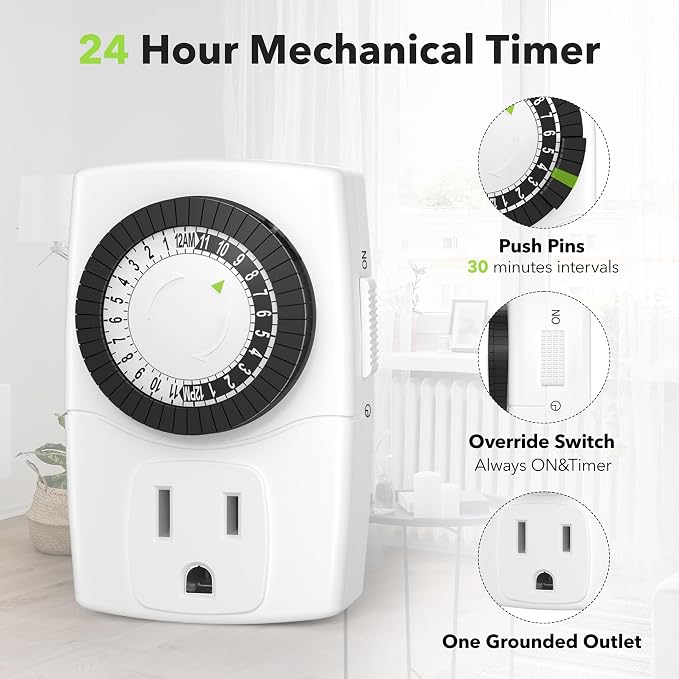 BN-LINK BND-60/U47 Indoor Mini 24-Hour Mechanical Outlet Timer - Image 2