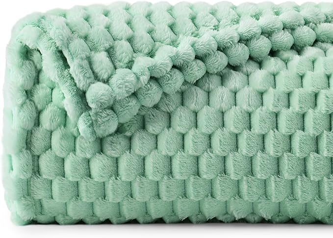BEDELITE Fleece Throw Blanket for Couch & Bed - 3D Jacquard Decorative Mint Green Blanket, Super Soft and Cozy Warm Fuzzy Blanket All Seasons Suitable, 60x80Inches