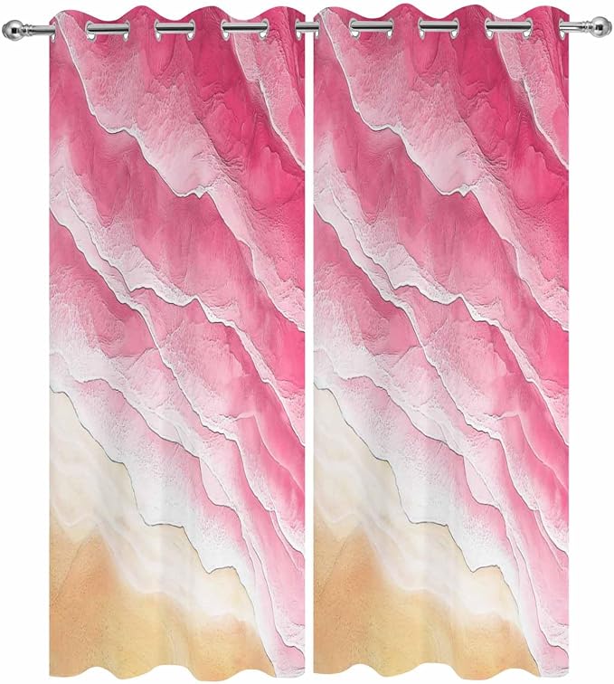 Ocean Outdoor Curtains for Patio Beach Waves Watercolor Abstract Gradient Pink - Image 9