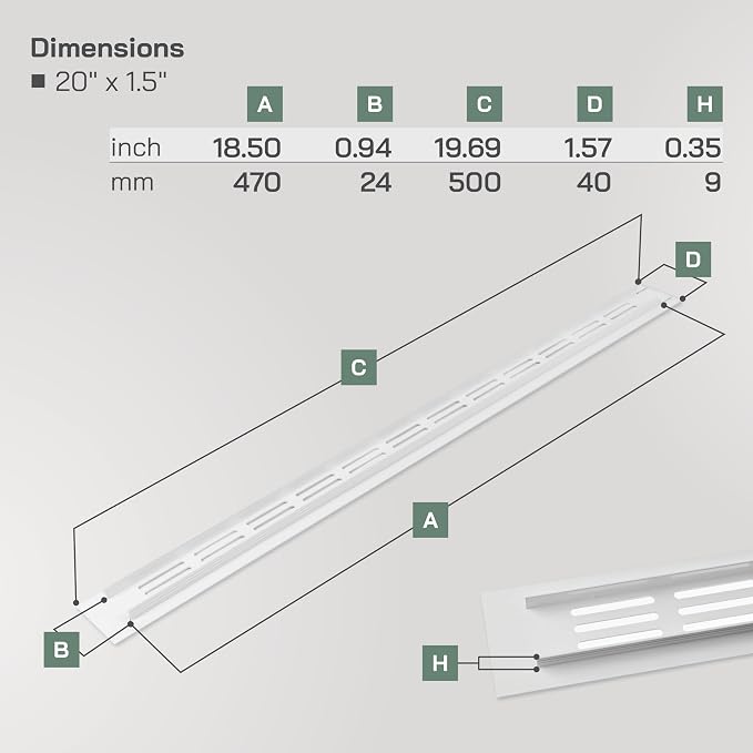 Vent Systems 19.69 x 1.57 Rectangular Door Vent - Image 2