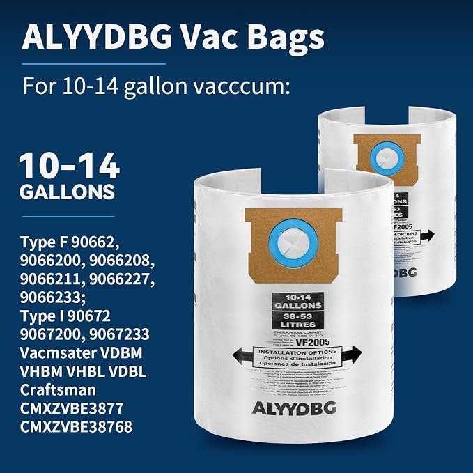 for Shop Vac Bags 10-14 Gallon, Type F 90662 9066200 9066233; Type I 90672 - Image 2
