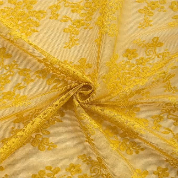 YJ YANJUN Vintage Lace Curtains 108 Inches Long- Retro Floral Mid Century Modern Sheer Curtain Panels Funky Embroidery Pioneer Woman Drapes Fall Decor 2 Panels W52 x L108 Gold