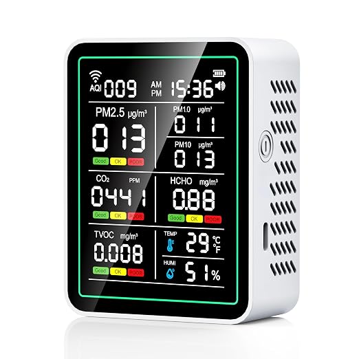 Air Quality Monitor Indoor, 10-in-1 Portable Smart Air Quality Tester by zemeollo