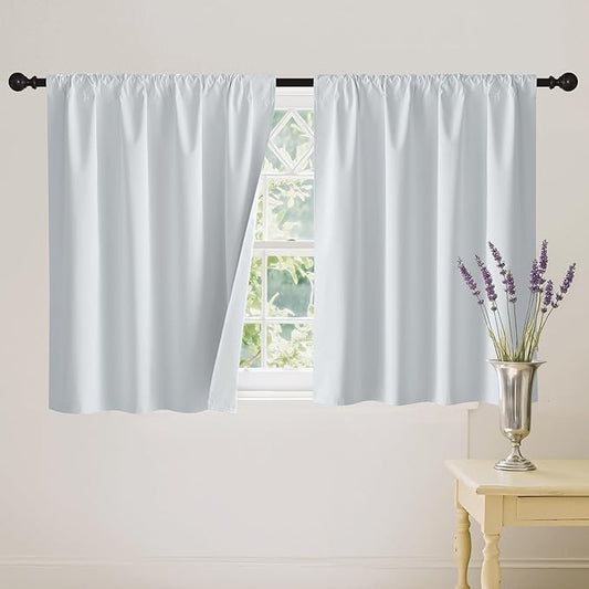 RYB HOME White 100% Blackout Curtains, Short Thermal Insulated Heat & UV Blocking Total Room Darkening Privacy Drapes for Small Window, Width 42 by Length 45, White, 2 Panels