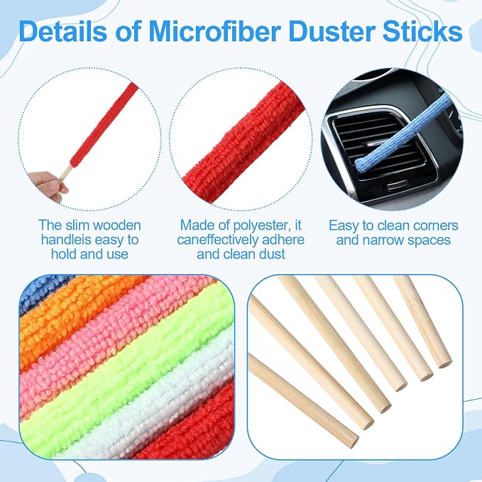 12 Pcs Microfiber Detail Duster Sticks, Crevice Cleaning Brush Kit - Image 3