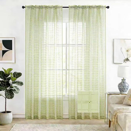 SpaceDresser Check Sheer Curtains 45 Inches 2 Panels Set, Rod Pocket Plaid Window Curtain for Living Room, Sage Green Semi Sheer Drapes for Kitchen Bedroom Children Room Yard（Sage Green, 52W x 45L）