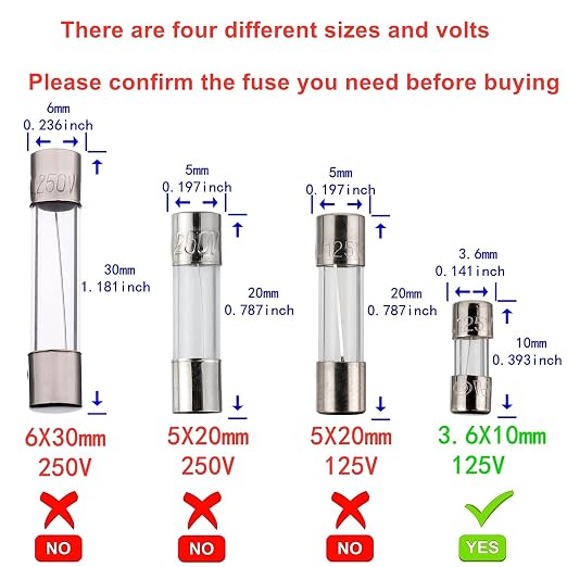 BOJACK Mini Fuse 3.6x10 mm 2.5 A 2.5 amp 125 V 125 Volt 0.14x0.39 Inch - Image 2