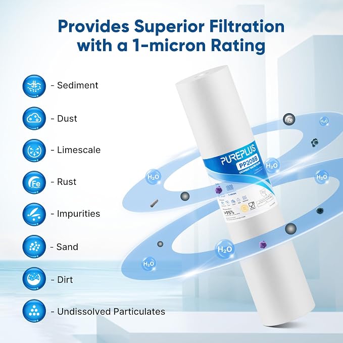 PUREPLUS 1 Micron 20" x 4.5" Whole House Sediment Home Water Filter Replacement - Image 5