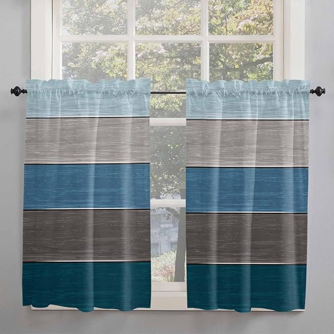 Retro Farm Blue Gray Wood Grain Window Valance Curtains, Rustic Wooden Plank - Image 7