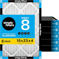 Simply 16x25x4 Air Filter MERV 8, 6 Pack, by SimplyFilters