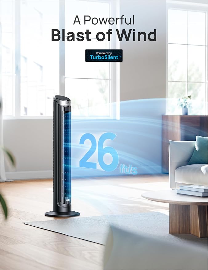 DREO Tower Fan for Bedroom, 90° Oscillating Fans that Blow Cold Air, 5 Speeds - Image 2