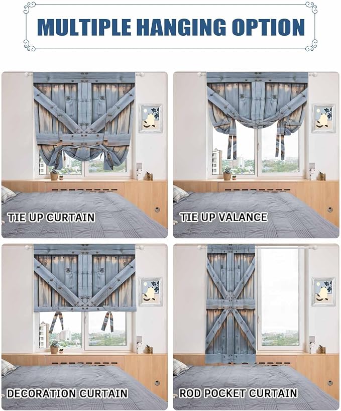 Tie Up Curtains for Windows, Farmhouse Wood Grain Adjustable Balloon Nature - Image 5