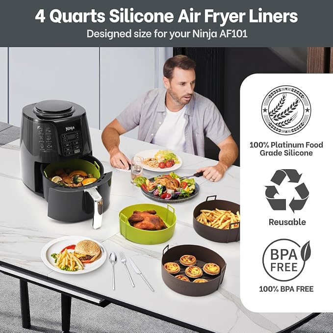 Air Fryer Silicone Liners 4QT For Ninja AF101, 2 Pack BPA Free Platinum Air - Image 2