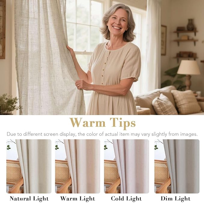 H.VERSAILTEX Living Room Linen Semi Sheer Curtains Nickel Grommet Curtains Privacy Added Energy Saving Light Filtering Window Treatments Draperies for Bedroom, Angora, 2 Panels, 52 x 84 - Inch