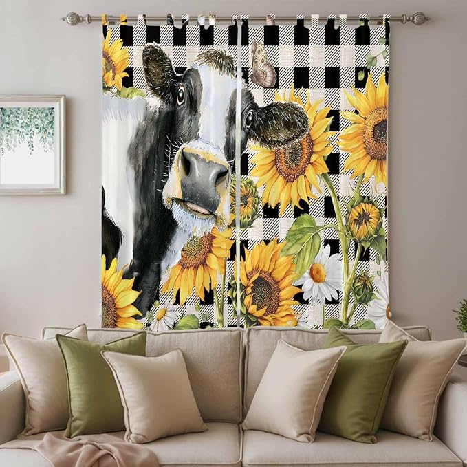 Retro Sunflowers Living Room Curtains 84 Inch Length, Window Curtains Tab Top - Image 3