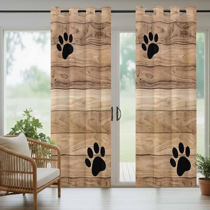 Wood Grain Outdoor Curtains for Patio Claws Animals Wooden Brown Waterproof - Image 6