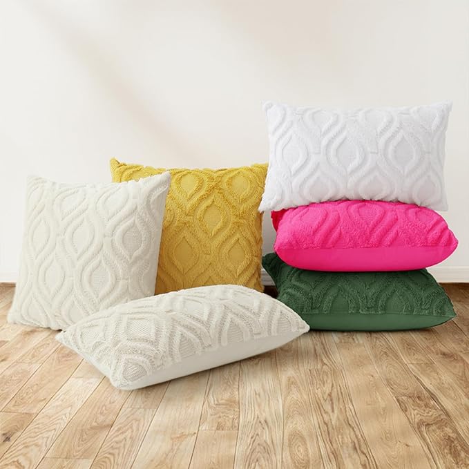 decorUhome Throw Pillow Covers 22x22 Inch Set of 2, Soft Plush Faux Wool Forest Elf Solid Couch Pillow Covers, Accent Euro Sham Farmhouse Neutral Square Pillow Cases for Sofa Bed Living Room