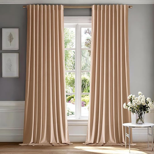 MIULEE Blush Beige Velvet Curtains 84 inches - Luxury Blackout Curtains for Bedroom Living Room Thermal Insulated Super Soft Window Drapes Rod Pocket & Back Tab, W52 x L84 inches, 2 Panels
