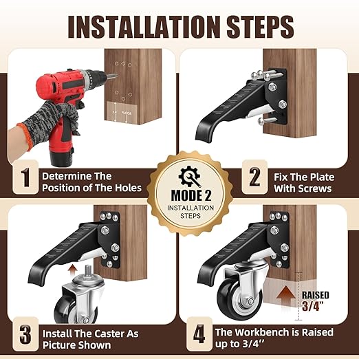SPACECARE Workbench Casters kit 600Lbs Heavy Duty Quick Release 2 Mounting - Image 4