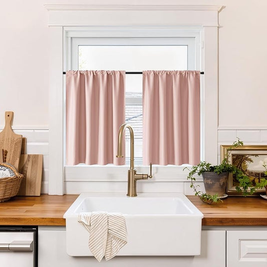 RYB HOME 100% Blackout Short Curtains for Small Window, Thermal Insulated Total Room Darkening Noise Reducing Curtains for Basement Bathroom RV Cars, 29 inches Wide by 30 inches Long, Peach Pink