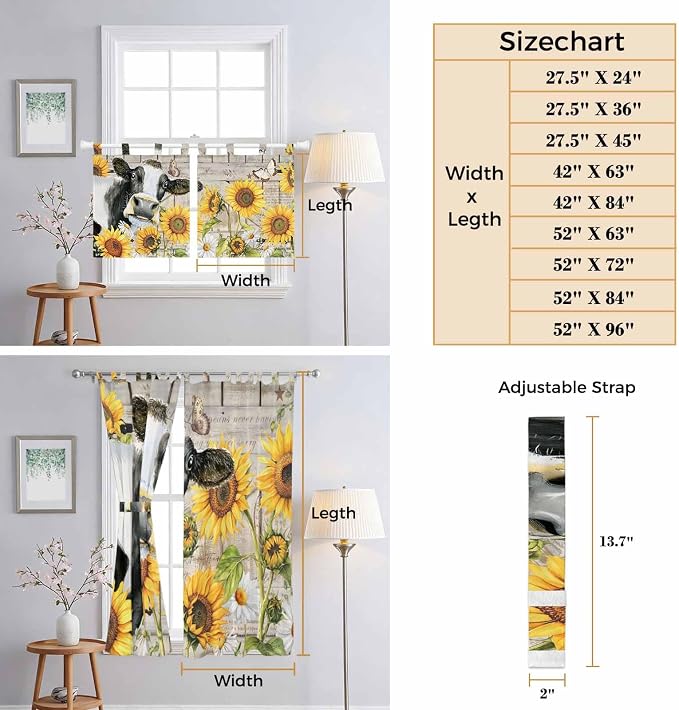 Yellow Sunflowers Bedroom Curtains 72 Inch Length, Window Curtains Tab Top - Image 8