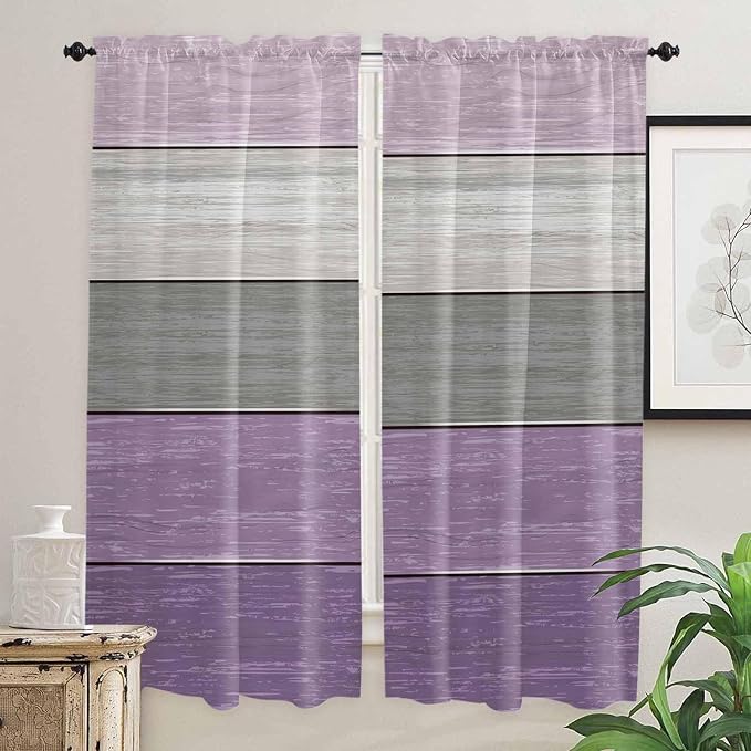 Country Wood Board Gray Purple Window Valance Curtains, Farmhouse Gradient - Image 7