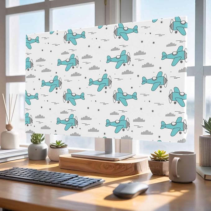 Abstract Blue Aircraft Grey Clouds Indoor TV Cover, Elastic TV Screen Protector - Image 4