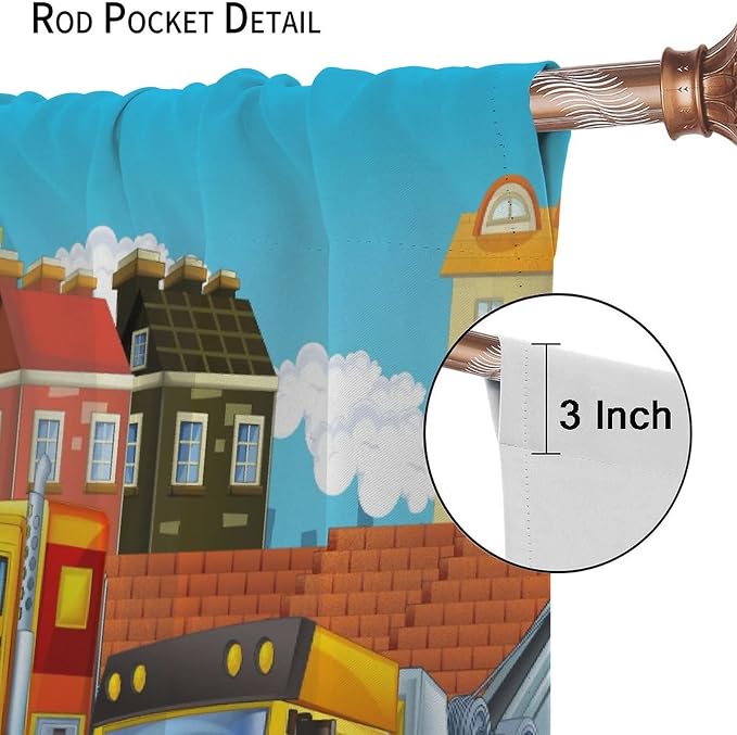 Kids Cartoon Construction Window Curtains, Funny Construction Site Cars and - Image 6