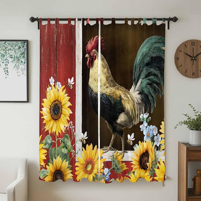 Chicken Sunflowers Living Room Curtains 96 Inch Length, Window Curtains Tab Top - Image 2