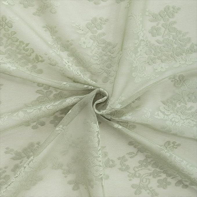 YJ YANJUN Vintage Lace Curtains 90 Inches Long-Victorian Floral Pattern Sage Green Sheer Curtains 2 Panels Embroidered Vine Tulle Voile Window Drapes Boho Aesthetic Decor 52 x 90 Inch Light Green
