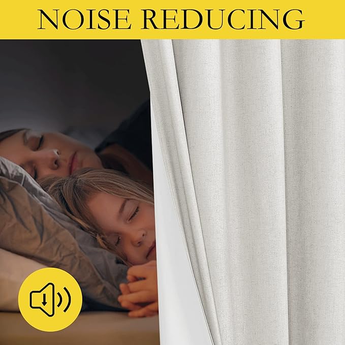 NICETOWN Extra Long Linen 100% Blackout Curtains 108 inches Length 2 Panels Set with Thermal Insulated Liners, Ivory, 62" Width, Farmhouse Style Window Draperies for Patio Sliding Glass Door