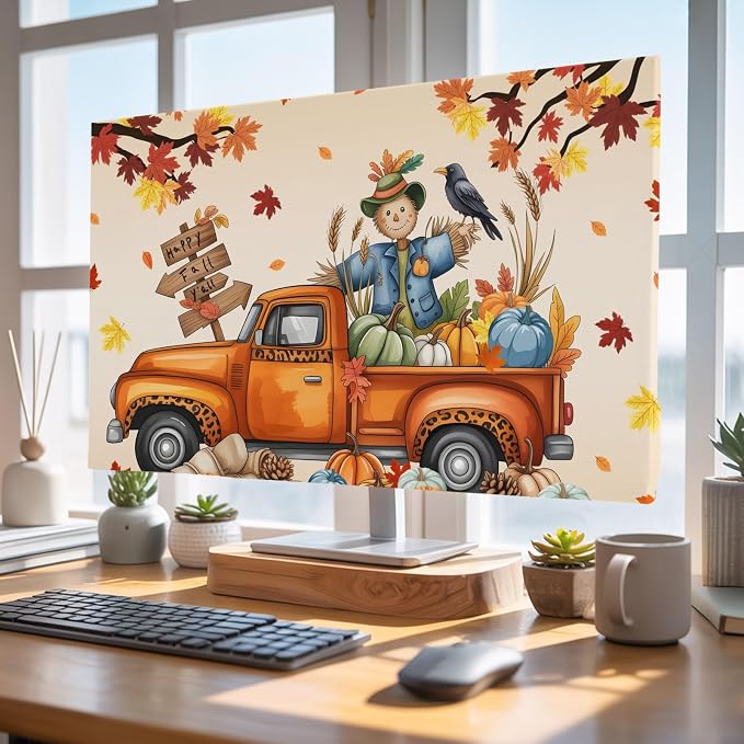 Thanksgiving Pumpkin Farm Truck Indoor TV Cover, Elastic TV Screen Protector - Image 4