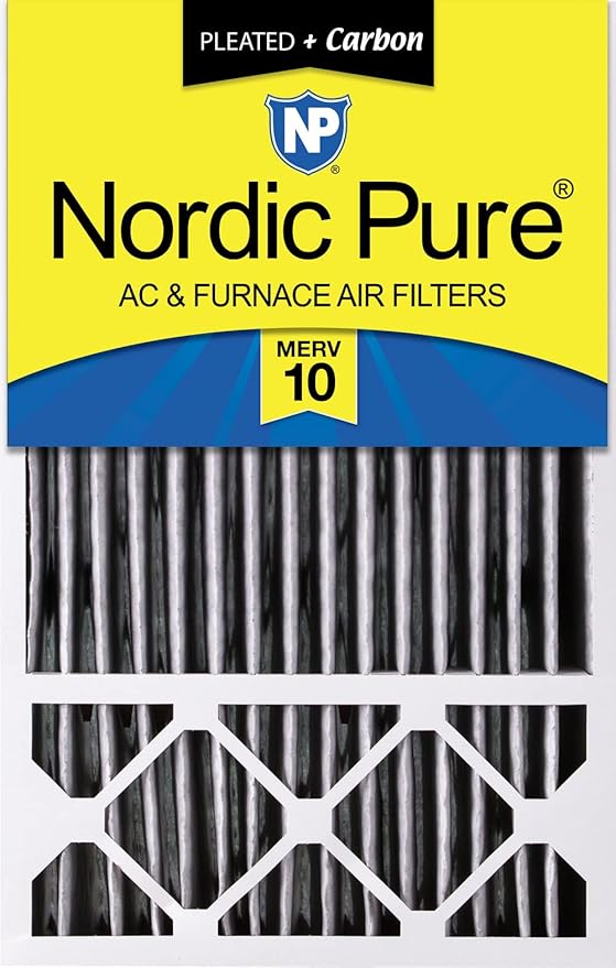 Nordic Pure 16x25x5 Pleated MERV 10 Plus Carbon Air Filter 1 Pack | Actual by NordicPure