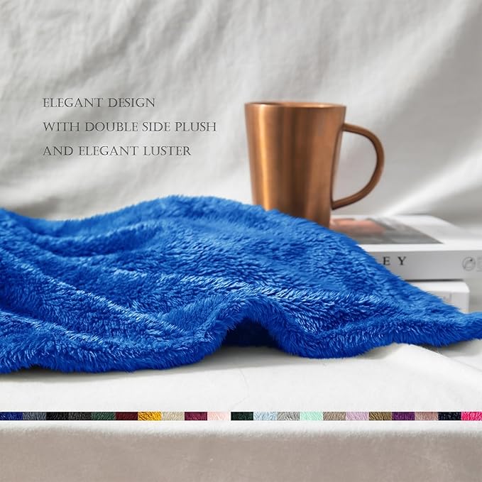 Exclusivo Mezcla Plush Fuzzy Fleece Bed Blanket Twin Size, Super Soft, Fluffy and Warm Blankets for Couch, Bed, All Season (Cobalt Blue, 90x66 inches)
