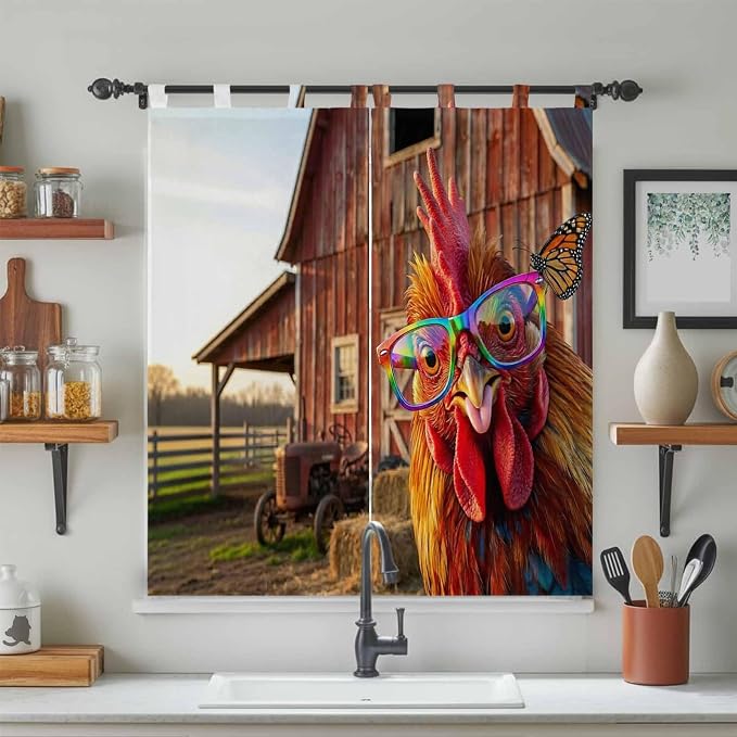 Farm Rooster Living Room Curtains 84 Inch Length, Window Curtains Tab Top - Image 3