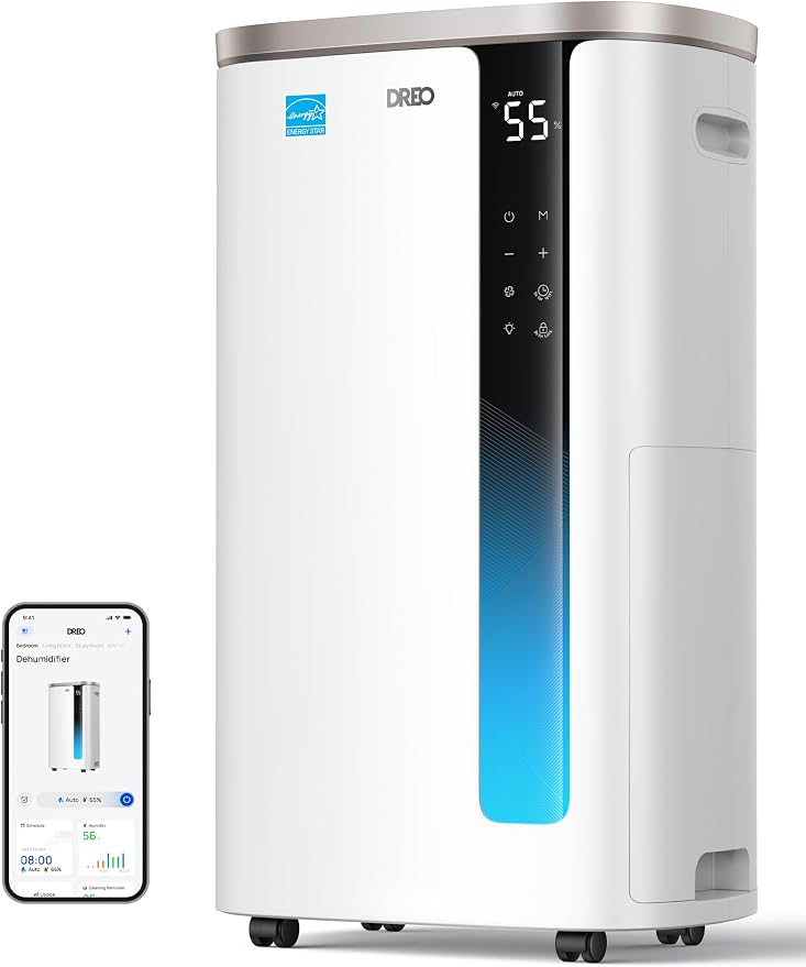 DREO Max 73 Pint Smart Dehumidifier, 7L Large Water Tank, Quiet 42dB by DREO