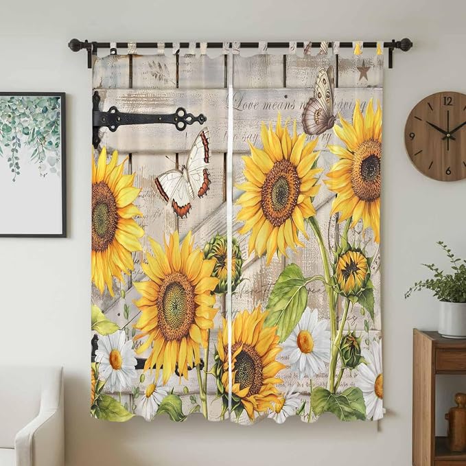 Farm Flowers Living Room Curtains 96 Inch Length, Window Curtains Tab Top - Image 2