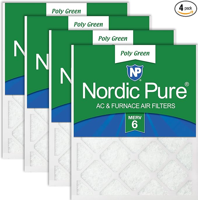 Nordic Pure 20x30x1 Poly Green MERV 6 Pleated AC Furnace Air Filters 4 Pack | by NordicPure