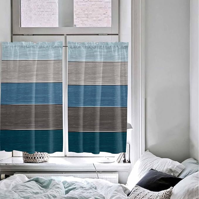Retro Farm Blue Gray Wood Grain Window Valance Curtains, Rustic Wooden Plank - Image 7