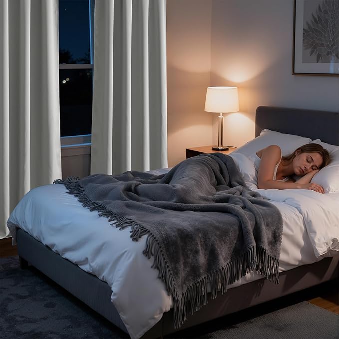 RYB HOME Bedroom Blackout Curtains 80 inches Long, 100% Blackout Thermal Insulated Noise Reducing Curtains for Living Room Nursury, 34 inches Wide by 80 inches Long, Silver Grey