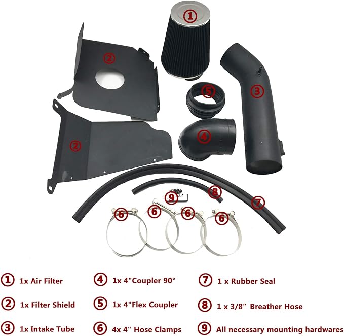 4 Inch Cold Air Intake Filter Kit & Heat Shield - Image 3