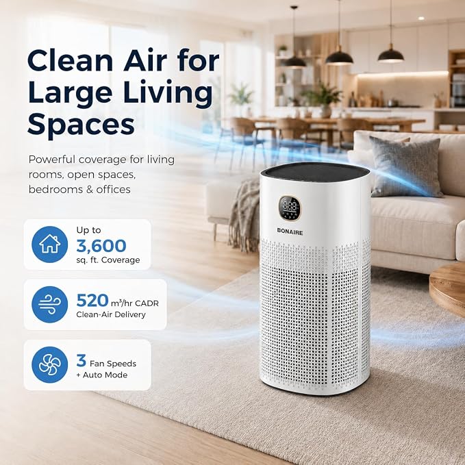 Bonaire Air Purifier for Home | for Large Rooms up to 3600 sqft | 3-in-1 HEPA13 - Image 3