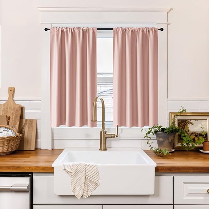 RYB HOME 100% Blackout Short Curtains for Small Window, Thermal Insulated Total Room Darkening Noise Reducing Curtains for Basement Bathroom RV Cars, 29 inches Wide by 36 inches Long, Peach Pink